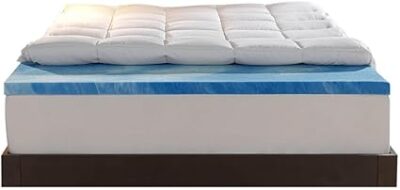 Sleep Innovations Dual Layer 4 Inch Memory Foam Mattress Topper, King Size, Medium Support, 2 Inch Cooling Gel Memory Foam Plus 2 Inch Pillow Top Cover