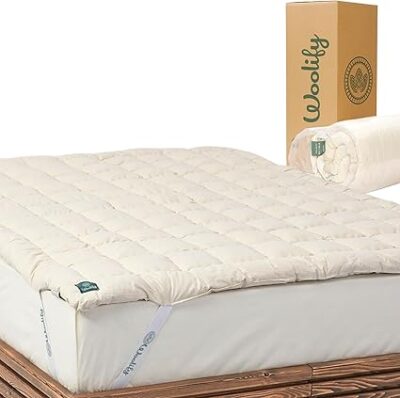 Organic Merino Wool Mattress Topper - 2 inches Pillow Top Mattress Pad, Handmade, Non-Toxic, Cooling & Hypoallergenic, Natural Relief for Back Pain, Sustainable Bedding