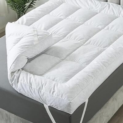 WhatsBedding 5 Inch Goose/Duck Feather Bed Full Size, 100% Cotton Extra Thick Mattress Topper, 2500GSM Overfilled Pillow Top, Hotel Collection Mattress Topper, 54x75 in