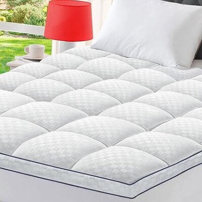 Full Mattress Topper Extra Thick Pillowtop Cooling Mattress Topper Plush Mattress Pad Cover Protector with 8-21 Inch Deep Pocket 3D Snow Down Alternative Fill White